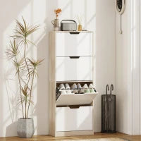 Scarpiera Salvaspazio Slim a 4 Cassetti per 20 Paia di Scarpe 62.5x26x156 cm, color Legno e Bianco