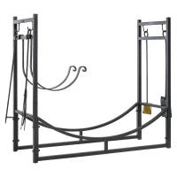 Portalegna da Interno ed Esterno in Metallo con Paletta, Scopa, Attizzatoio e Pinza, Nero, 84x33x76cm