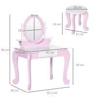Set Toeletta Trucco per Bambini con Tavolino con Specchi e Sgabello, Età 3-6 Anni, Rosa