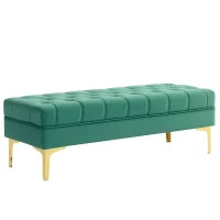 Panca Fondo Letto Imbottita con Rivestimento Trapuntato in Tessuto Effetto Velluto, 118x45x42 cm, Verde Scuro