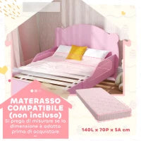 Lettino per Bambini con Testiera e Pediera a Orso e 2 Sponde Laterali, in Legno, 143.5x80x55 cm, Rosa