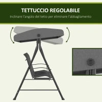 Dondolo da Giardino 3 Posti con Tettuccio Parasole Regolabile, 195x118x170 cm, Grigio Scuro