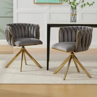 Set da 2 Sedie Girevoli a 180° con Supporto Lombare Ergonomico e Rivestimento Effetto Velluto, 56x50x70 cm, Grigio