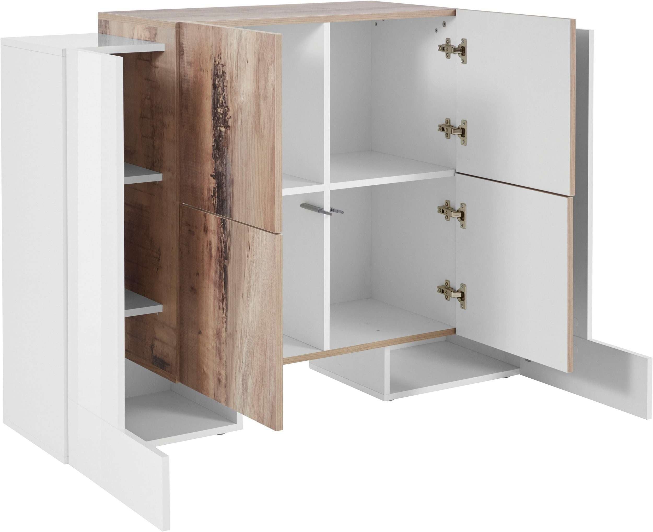 Mobile Madia PILLON L 130 x H 100 x P 45 cm colore bianco lucido