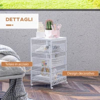 Carrello Portaoggetti a 3 Livelli in Truciolato e Acciaio, 34x29.5x57.5 cm, Bianco