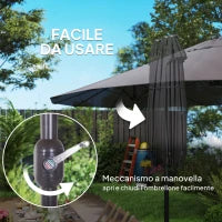 Ombrellone Doppio da Giardino 4.6x2.7 m a 12 Stecche con Prese d'Aria e Manovella, Ombrellone per Esterni in Acciaio e Poliestere, Anti UV, Grigio