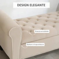Panca Fondo Letto in Tessuto Vellutato con Spazio Portaoggetti e Braccioli, 126x48.5x57 cm, Beige