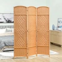 Paravento da interno in legno a 3 pannelli pieghevole, 135 x 180 cm, Marrone chiaro