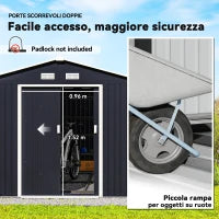 Casetta da Giardino con 2 Porte Scorrevoli e 4 Prese d'Aria, in Acciaio, 322x277x192 cm, Grigio