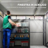 Capanno da Giardino con Lucernario in Acrilico e Fori di Drenaggio, in Acciaio, 200x258x201 cm, Grigio Scuro