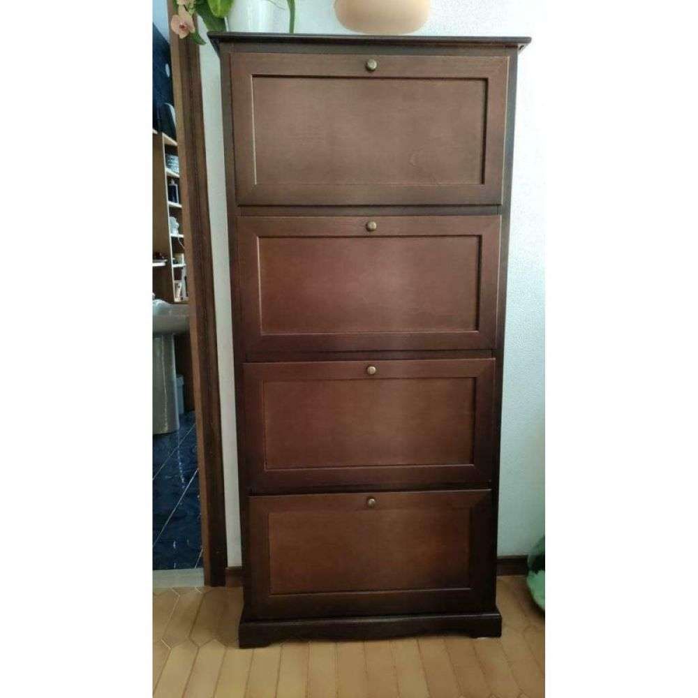 Scarpiera 4 porte capacità 28 paio di scarpe arte povera in legno massello e mdf con rifinitura in noce 79X30X170 H