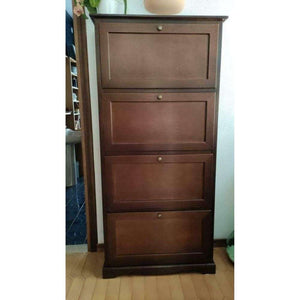 Scarpiera 4 porte capacità 28 paio di scarpe arte povera in legno massello e mdf con rifinitura in noce 79X30X170 H