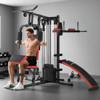 Stazione Fitness Multifunzione per Allenamento del Corpo, in Acciaio e PU, 225x175x200 cm, Nero