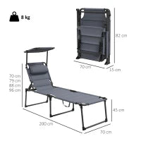 Lettino Prendisole Pieghevole con Schienale Regolabile a 4 Livelli, Cuscino e Imbottitura, Grigio