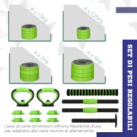 Pesi da Palestra Set 4 in 1 da 40kg totali, utilizzabile come Kettlebell, Manubri e Bilancieri