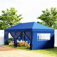 Gazebo da Giardino Pieghevole 3 x 6 m con 6 Pareti Laterali, Sacca per Trasporto Inclusa, Blu