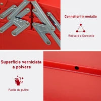 DURHAND Cassetta Porta Attrezzi in Metallo Pieghevole con 5 Vassoi, 3 Ripiani, Rosso