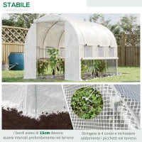 Serra per Orto 3x2x2m in Acciaio e Copertura PE, Porte con Zip e Finestre a Rete, Bianca