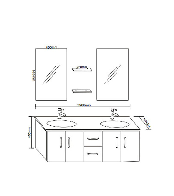 Mobile Bagno Nero 151 cm Lavabo Incluso – Ice