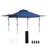 Gazebo Pieghevole 5x3m con Pareti Estensibili, Altezza Regolabile e Borsa con Ruote, Blu