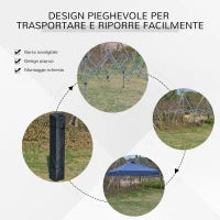 Gazebo Pieghevole 3x3m da Giardino ed Esterno in Metallo e Tessuto Oxford Blu con Borsa da Viaggio e Gambe Regolabile 3 Livelli
