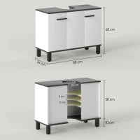 Mobile Sottolavabo Bagno con Armadietto 2 Ante e Ripiano Regolabile, 80x34x60 cm, Bianco Lucido