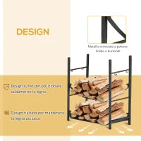 Portalegna da Interno ed Esterno in Metallo a 2 Ripiani, Porta Legna per Interni con Supporti Rimovibili, Paletta, Scopa, Attizzatoio e Pinza, 44.5x29.5x73 cm, Nero