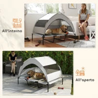 Lettino per Cani con Copertura a 3 Lati Rimovibile, in Poliestere e Acciaio, 122x92x94 cm, Grigio Chiaro e Nero