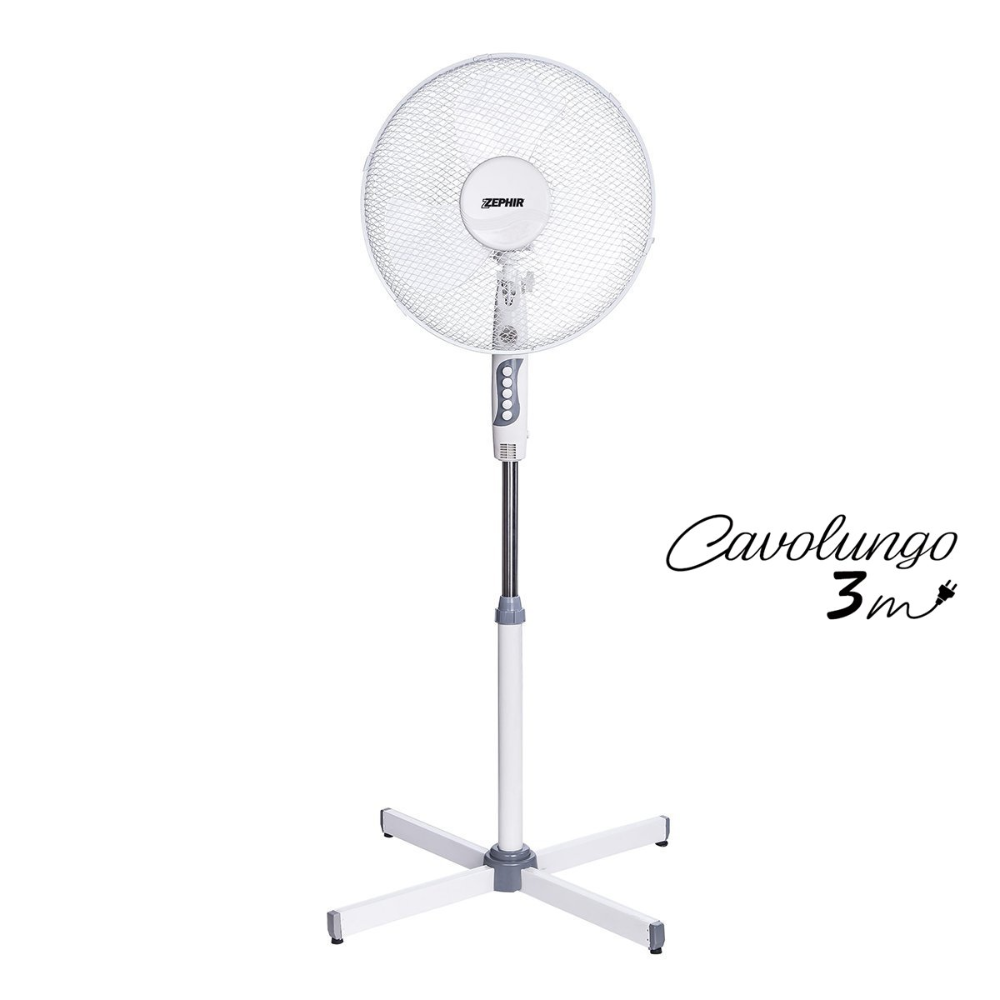 Zephir ventilatore a piantana base a croce timer autospegnimento 45w pala 40 cm