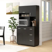 Credenza da Cucina con 4 Ante, 3 Cassetti, Ripiano e Ampio Piano, 89L x 39,5l x 168H cm, Nero