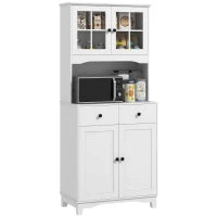 Credenza indipendente Cucina Alta con 2 armadi e 2 porte, un ampio piano e 2 cassetti, ripiani regolabili, 74,5x 40x172cm, Bianco| Aosom Italy