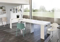 E-STYLO Consolle allungabile con top bianco in MDF laccato antigraffio e gambe bianche in MDF laccato antigraffio, 90cm X 42,5/302,5cm H. 76cm.