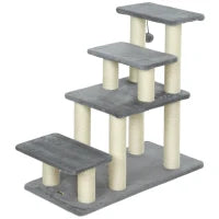 Scala per animali regolabile con 4 gradini in sisal, con gioco e tiragraffi 70 x 32 x 68 cm Grigio