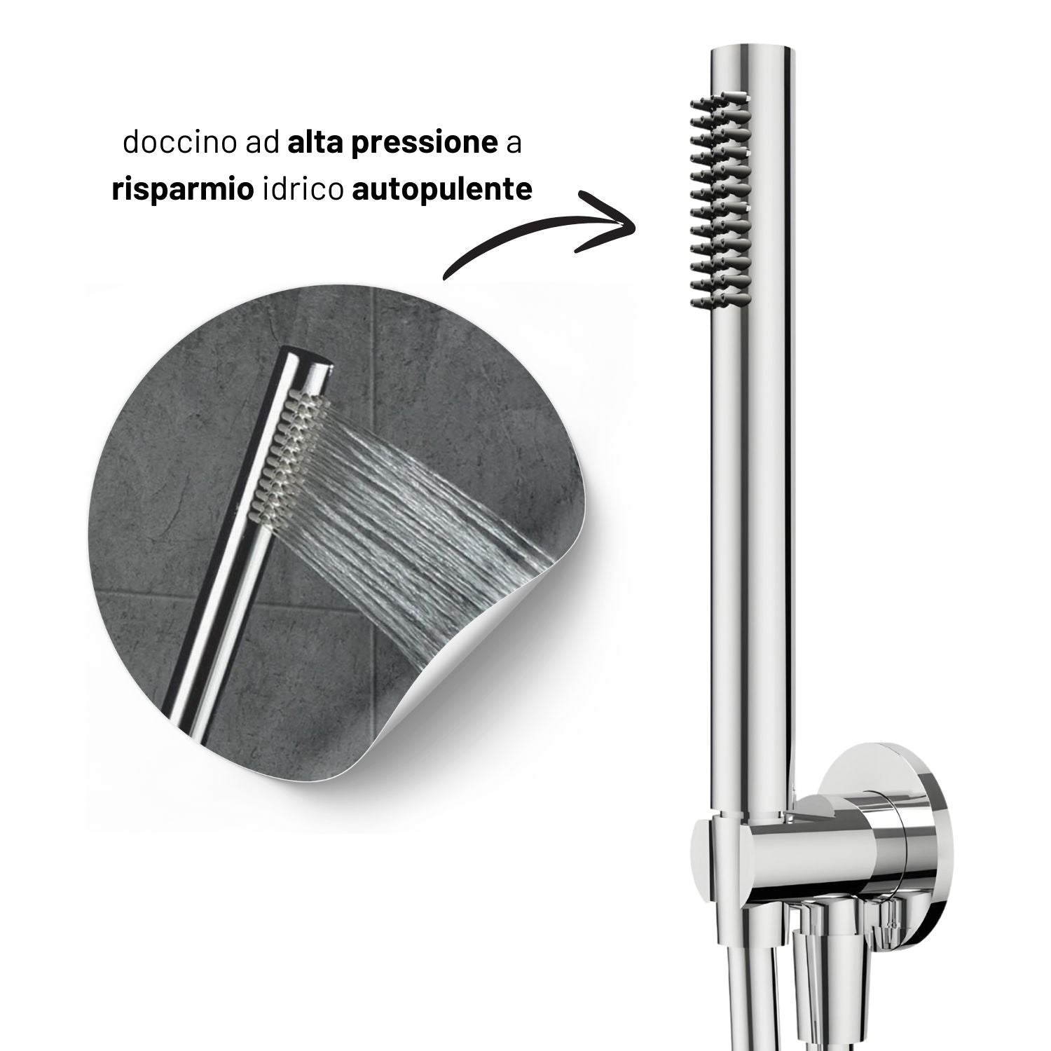 Set per doccia soffione tondo in acciaio inox 250 millimetri effetto spazzolato *** confezione 1