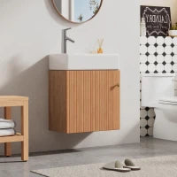Mobile da bagno con lavabo e mobile sottolavabo sospeso, con spazio contenitore, 46x26x56 cm, color legno