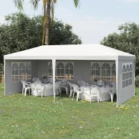 Gazebo da Giardino per Eventi con 4 Pareti Rimovibili con Finestre, 5.8x2.9x2.5m, Bianco