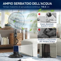 Ventilatore Nebulizzatore Regolabile 3 Velocità e 3 Modalità, Oscillazione a 75°, Telecomando, Nero