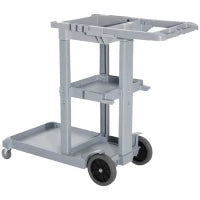 Carrello Pulizie Professionale con 3 Ripiani, Ganci Portascopa, 4 Ruote e Sacco 100L, Arancione 121 x 50.5 x 96.5cm