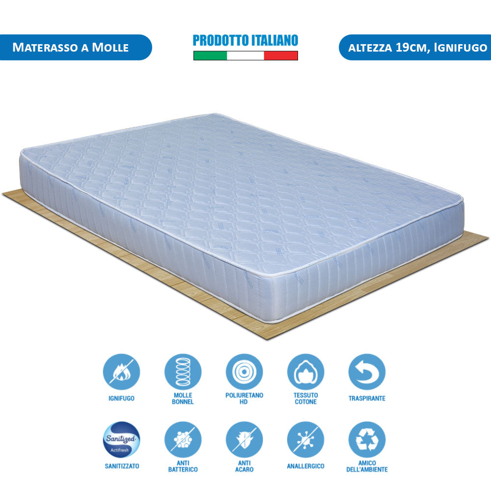 Materasso ignifugo a molle bonnel piazza e mezza 120x190 certificazione 1IM altezza 19 cm per B&b e hotel - Comprarredo