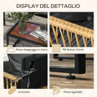 Set da Giardino 4 Pezzi in Rattan con Divanetto, 2 Sedie e Tavolino da Caffè, Grigio e Marrone