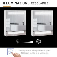 Armadietto Pensile da Bagno con 1 Anta, Specchio e Luci a LED | 2 Ripiani Interni | MDF Bianco (60 x 50 x 15cm)