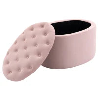 Pouf Contenitore Ovale Imbottito e Trapuntato in Velluto, 71x52x42cm, Rosa