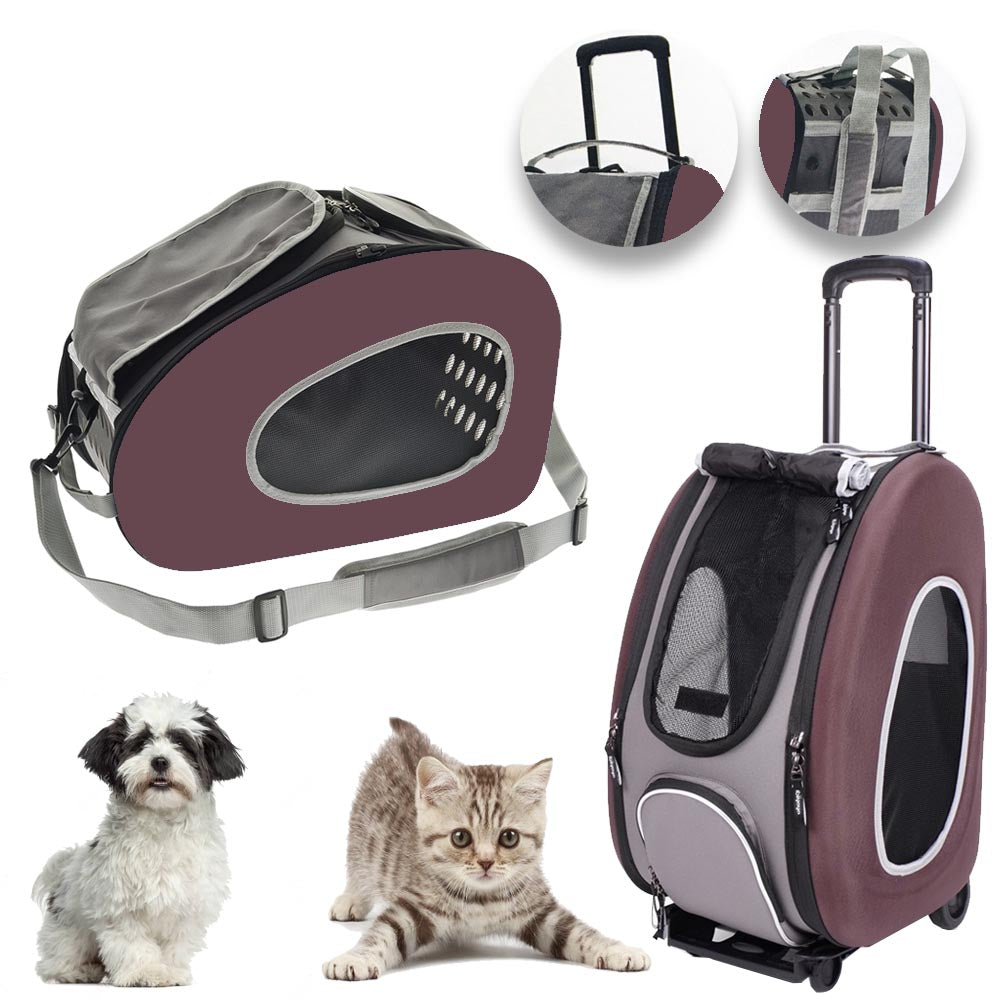 Trolley per cani e gatti 3 in 1 zaino & borsa max 8 kg pet rolling colore marrone