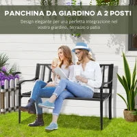 Panchina da Giardino in Acciaio a 2 Posti con Schienale Alto e Braccioli, 128x62.5x81.5 cm, Nero