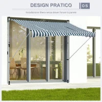 Tenda da Sole a Bracci 3x1.5m con Manovella e Struttura Telescopica, Bianco e Verde