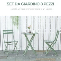 Set da Giardino 3 Pezzi Pieghevoli in Acciaio, 2 Sedie 42x50x81 cm e Tavolino Ø60x71 cm, Verde