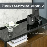 Armadietto Due Ante in MDF con Piano d'Appoggio in Vetro Temperato, 82x30x98 cm, Marrone e Nero
