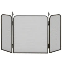 Parascintille Camino Pieghevole a 3 Pannelli in Metallo, 96x1.3x56 cm, Nero