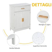 kleankin Mobiletto per Bagno o Camera da Letto in MDF Bianco Impermeabile con Cassetto e Armadietto, 59 x 29 x 80cm