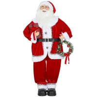 Babbo Natale Animato Alto 120 cm Cantante e Ballerino a Batteria, Attivazione con Suono, Costume Rosso